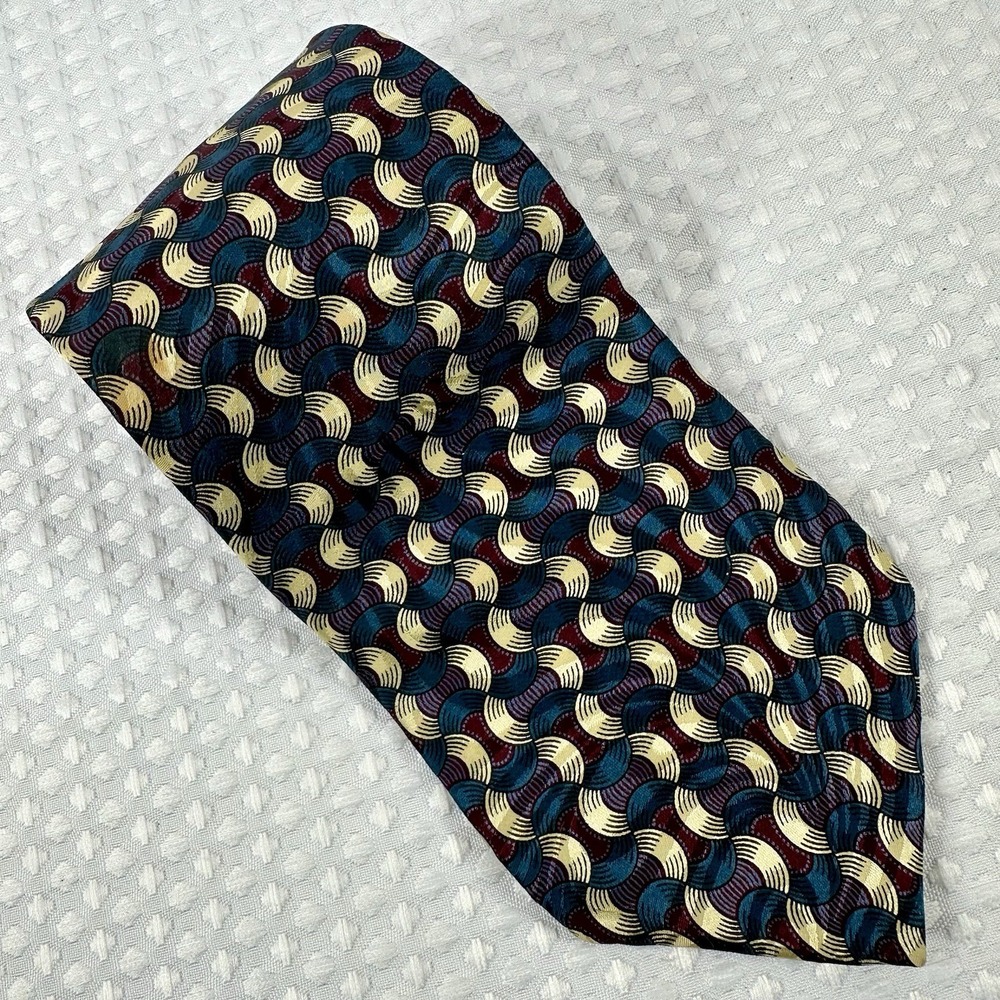 Vintage Munsingwear Silk Tie Retro Geometric Pattern Burgundy Teal Gold 4" Wide